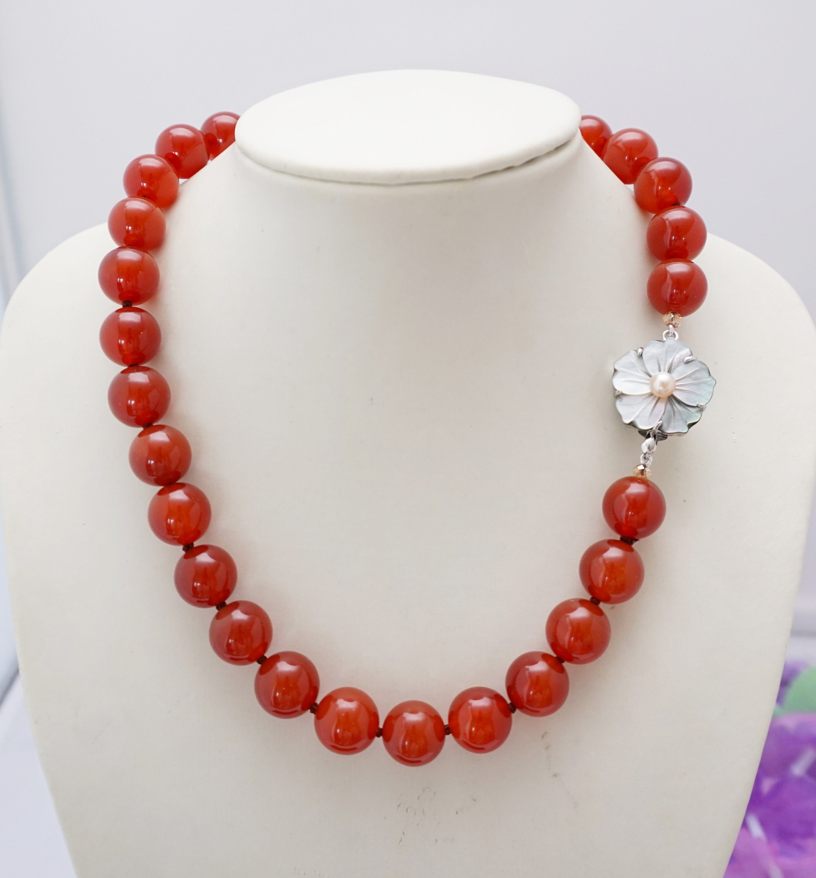 Classic Knotted red jade 14mm beads necklace with elegance Etsy