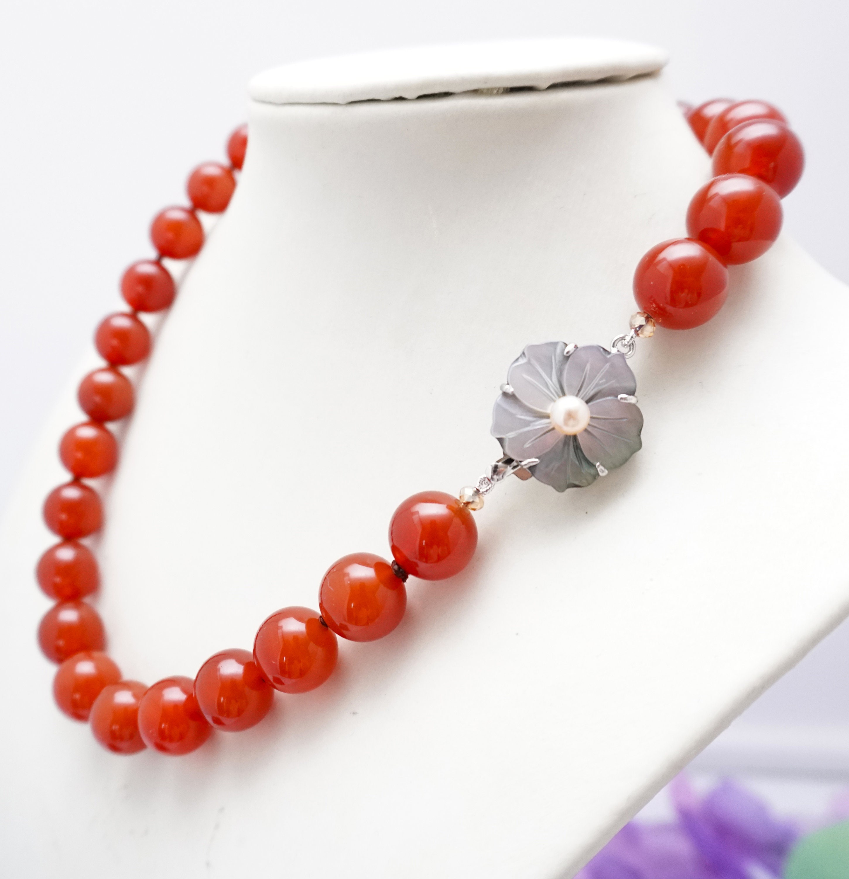 Classic Knotted red jade 14mm beads necklace with elegance | Etsy