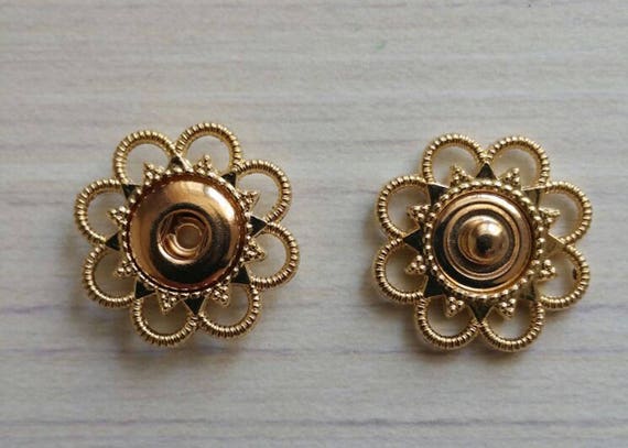 Lot Of 50 Decorative Flower Brass Metal Snap Closure Popper Etsy