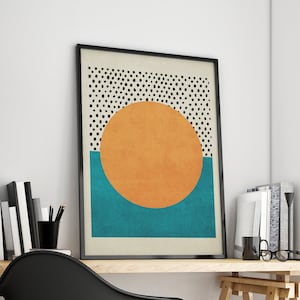 Stampa astratta del sole, arte murale di metà secolo, arte minimalista, arredamento nordico, poster scandinavo, arredamento d&#39;arte moderna, arte murale colorata, arredamento boho