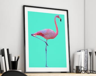 Pink Flamingo Print, Flamingo Art Print, Flamingo Gifts, Flamingo Nursery Decor, Kids Room Interior Wall Art Flamingo Poster Retro Print