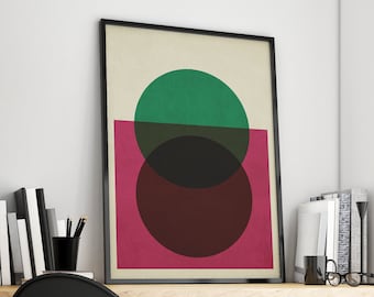 Abstract Print, Shapes Mid Century Wall Art, Retro Minimal Art Minimalist Print Scandinavian Poster Home Gift, Circles Minimal Wall Art