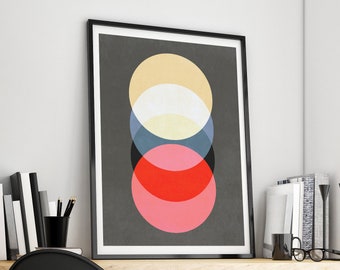 Circles Print, Affiche du milieu du siècle, Art mural abstrait, Affiche rétro, Œuvre d’art minimaliste, Impression scandinave, Formes décoratives, Impressions colorées