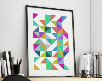 Geometric Print, Triangles Print, Abstract Art, Geometric Wall Art Scandinavian Print, Mid Century Print Modern Art Deco Interior Home Gift