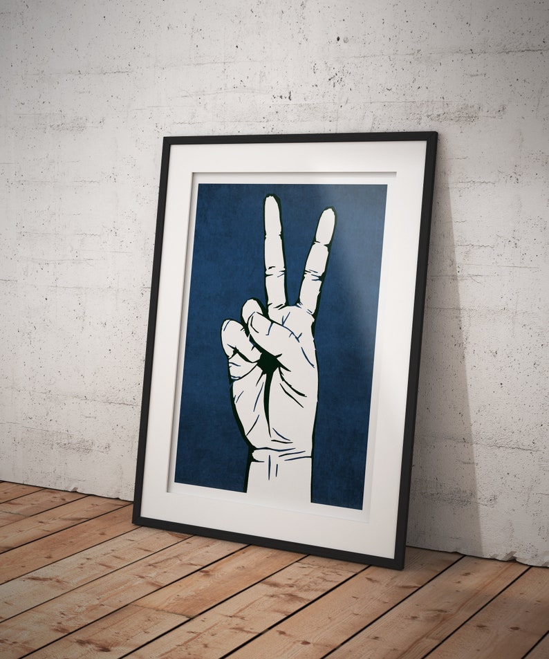 Peace Sign Wall Art, Street Art Poster, Peace Sign Print, Graffiti Wall Art Gift, Peace Poster, Peace and Love Art Print, Blue Artwork image 3