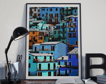 Houses Print, Colourful Houses Poster Colourful Wall Art, Urban Prints, Travel Wall Art, Street Art Travel Prints, Colourful Wall Prints
