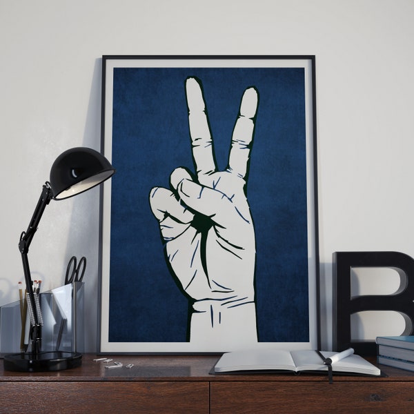 Peace Sign Wall Art, Street Art Poster, Peace Sign Print, Graffiti Wall Art Gift, Peace Poster, Peace and Love Art Print, Blue Artwork