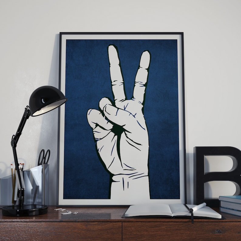 Peace Sign Wall Art, Street Art Poster, Peace Sign Print, Graffiti Wall Art Gift, Peace Poster, Peace and Love Art Print, Blue Artwork image 1