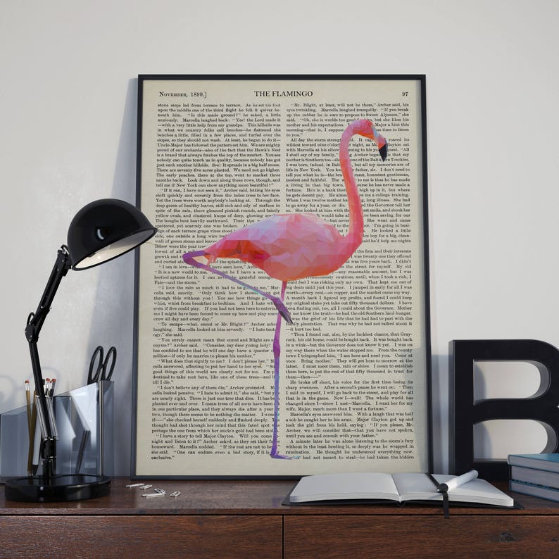 Flamingo Wall Art Flamingo Print Book Page Vintage Poster Etsy
