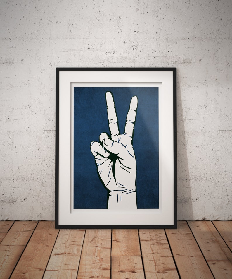 Peace Sign Wall Art, Street Art Poster, Peace Sign Print, Graffiti Wall Art Gift, Peace Poster, Peace and Love Art Print, Blue Artwork image 2