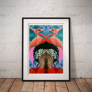 Tropical Flamingo Print, Bunte Wandkunst, Flamingo Pop Art Trippy Poster Urban Art Vintage Poster Retro Art, Buntes Art Deco Geschenk