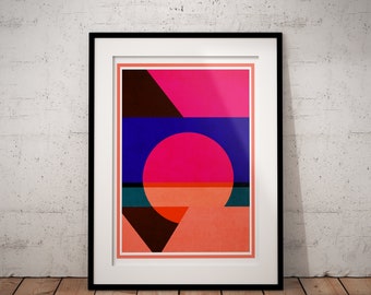 Vibrant Abstract Wall Art Print, Retro Print Mid Century Modern Wall Art Minimal Art Bright Colourful Prints Shapes Poster Modern Art Deco