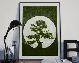 Japanese Bonsai Tree Art Print: Botanical Wall Decor