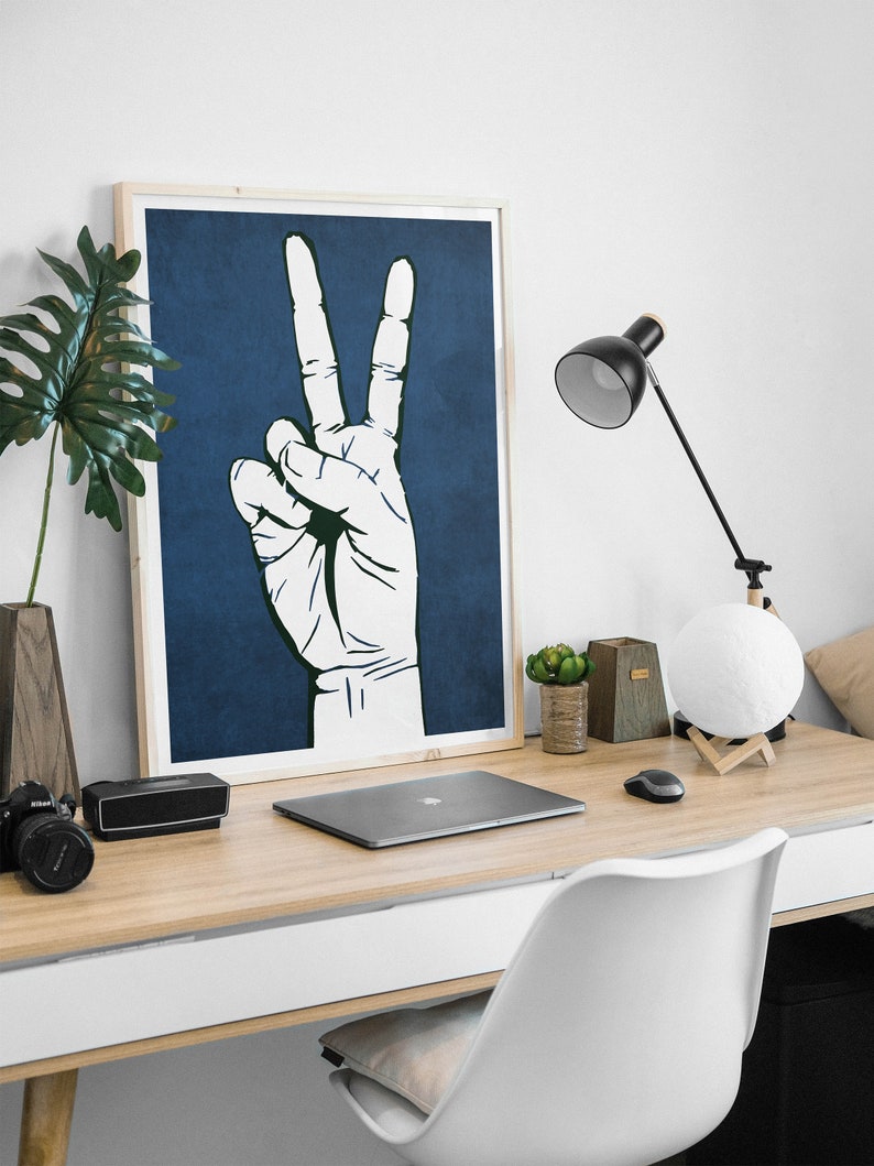 Peace Sign Wall Art, Street Art Poster, Peace Sign Print, Graffiti Wall Art Gift, Peace Poster, Peace and Love Art Print, Blue Artwork image 4