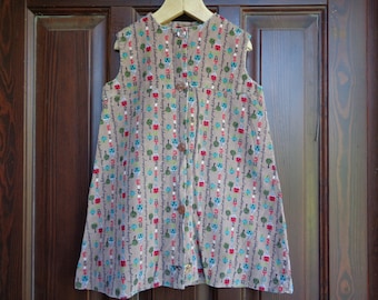 Homemade Vintage dress, Corduroy button down sleeveless dress. Length 24", Pit to pit 15" Retro dress for girl