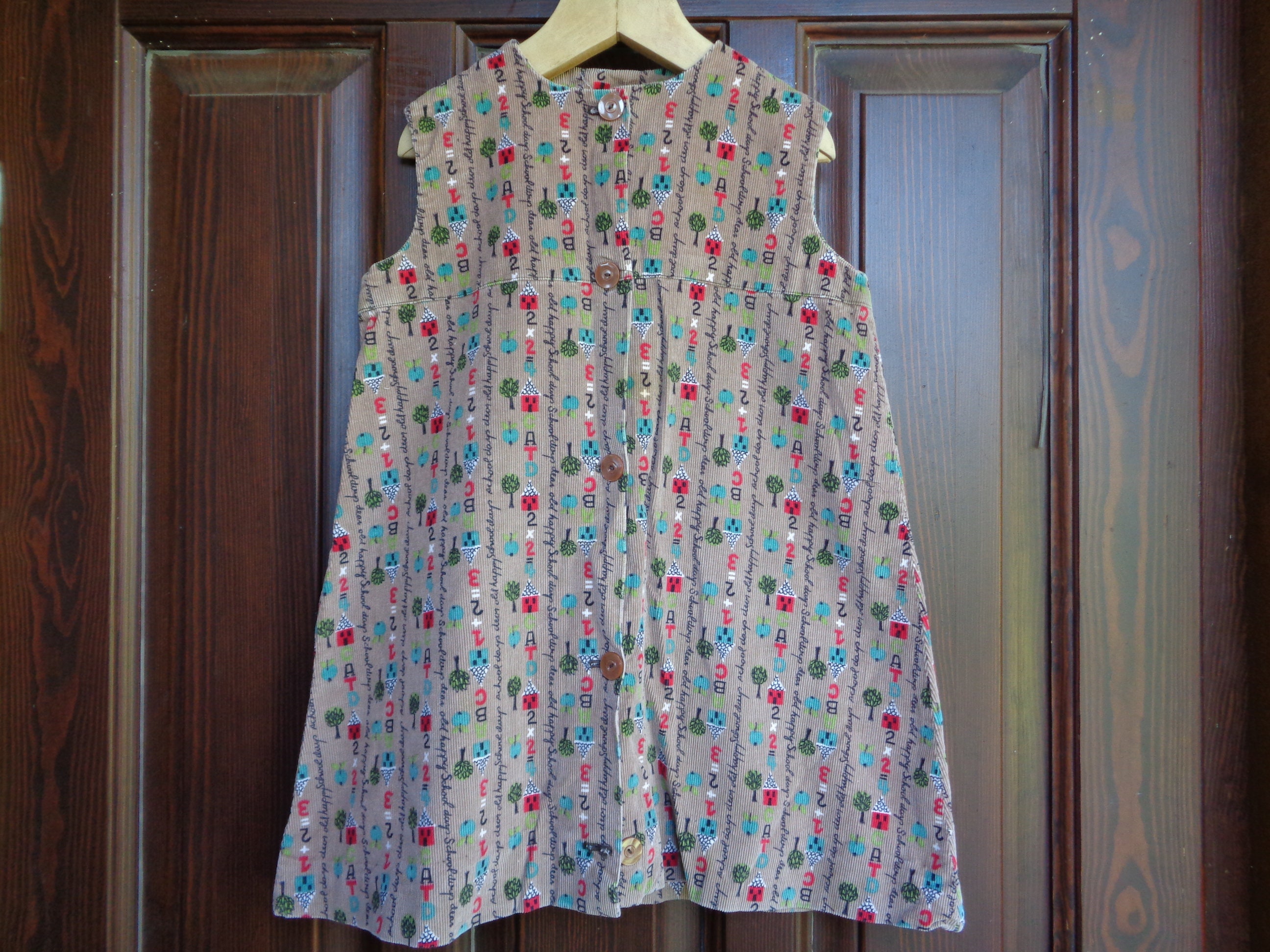 Homemade Vintage Dress Corduroy Button Down Sleeveless Dress.