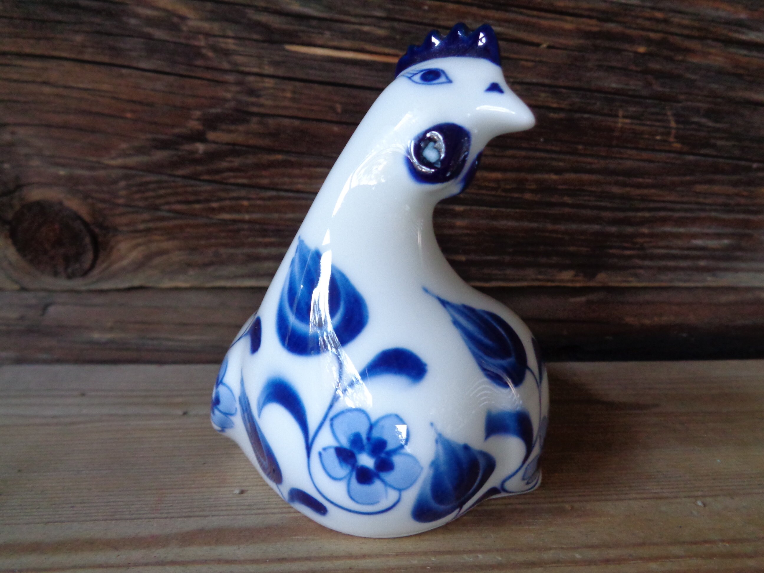 ヴィンテージの小さな中国製磁器、手描きの鳥とピンクの花が描か