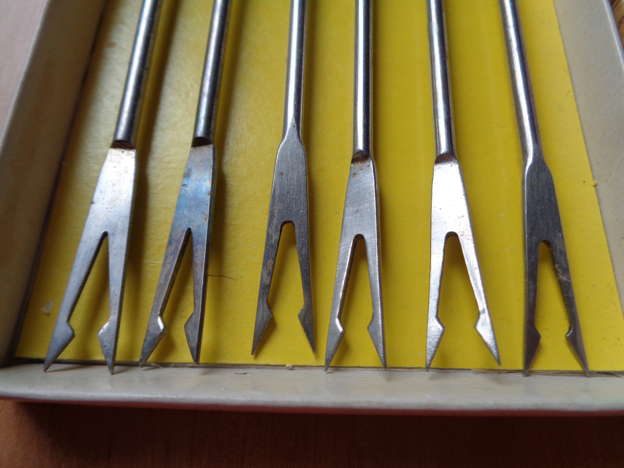 60s Vintage Fondue Forks 6 Pcs Retro Fondue Forks With Teak Handles