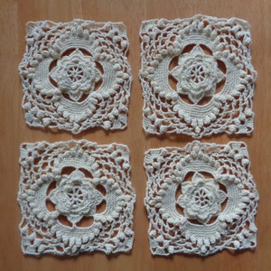 Set di 4 inserti quadrati all'uncinetto a mano da 5"x 5", fornitura per progetti fai-da-te; 13 x 13 cm Doily; Quadrati di pizzo all'uncinetto di cotone giallo pallido