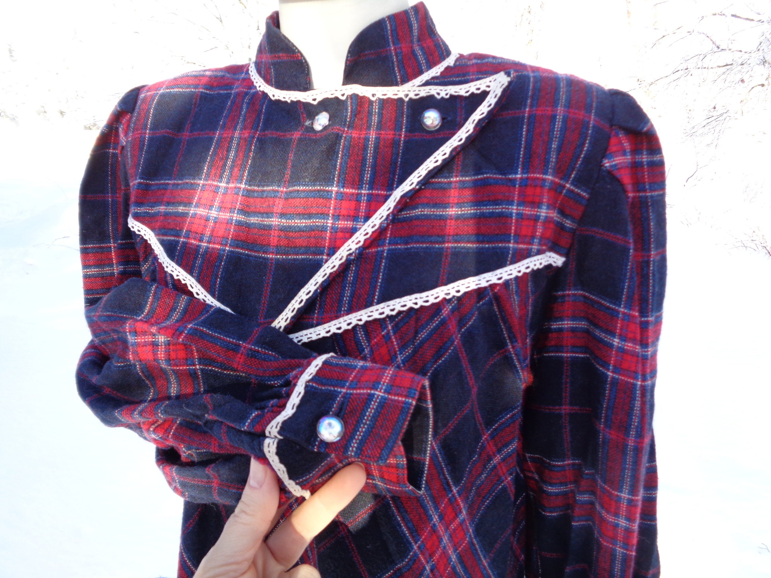 Vintage Dress Handmade in 80s Navy Blue & Red Plaid Bias Cut - Etsy