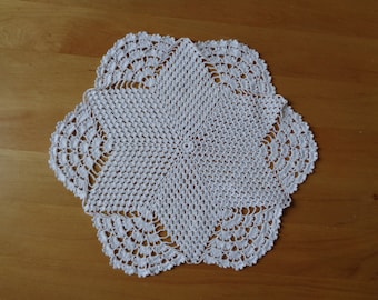 Pair of crochet doilies; White cotton doilies / coasters dia 9"/ 23 cm