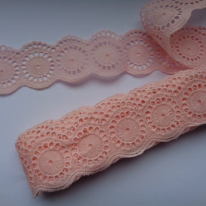 New vintage lace width 1.5"/ 4cm. Peach color eyelet lace trim for sewing, DIY project