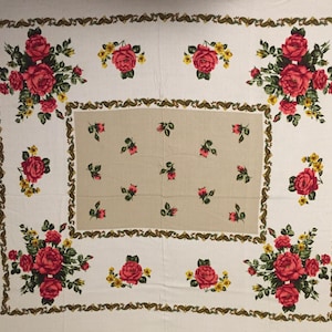 Vintage tablecloth with Rose print 50" x 58" Rectangle table cloth