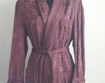 Vintage 1950s/60s RABHOR Mahogany Robe with attached fringed sash Rayon