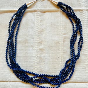 Lapis Lazuli + Sterling 5-Strand  20” Beaded Necklace, Angie Reano Owens, Kewa/Santo Domingo Pueblo, New Mexico