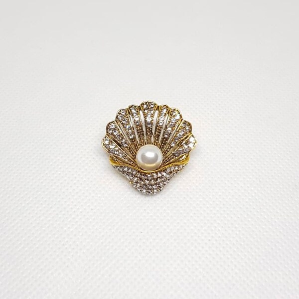 Broche Epingle Coquillage Perle, Pearl Shell Pin Brooch, Spilla con conchiglia di perle