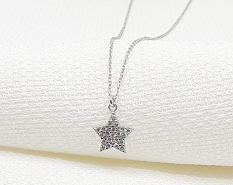 collar de estrella de plata, collar de plata de ley 925, collar de estrella, collar hecho a mano, colgante de estrella de cristal, collar de joyería, regalo para ella