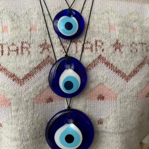 Blue Evil eye necklace,Glass Evil eye,Good Luck,Evil eye pendant,Handmade necklace,big evil eye necklace,black rope eye necklace