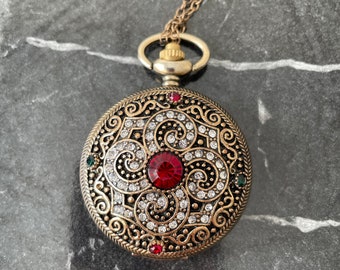 Zakhorloge met deksel en ketting, verjaardagscadeau, vintage zakhorloge, uniek zakhorloge