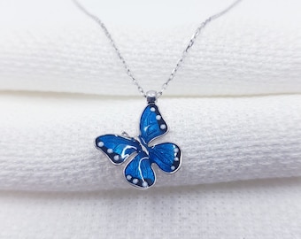 Blue necklace,Blue Butterfly silver necklace,jewellery necklace,925 sterling silver necklace,gift for her,noel gift