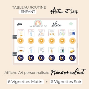 Tableau routine journalière Matin et Soir Enfant Montessori 6 vignettes taches quotidiennes Arc en ciel image 2