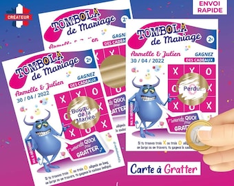 Tombola mariage personnalisée lot de tickets carte jeu à gratter personnalisé animation originale en alternative au jeu de la jarretière