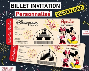 Ticket invitation Disneyland Billet personnalisable Carte surprise personnalisée annonce voyage originale cadeau noel eurodisney enfant