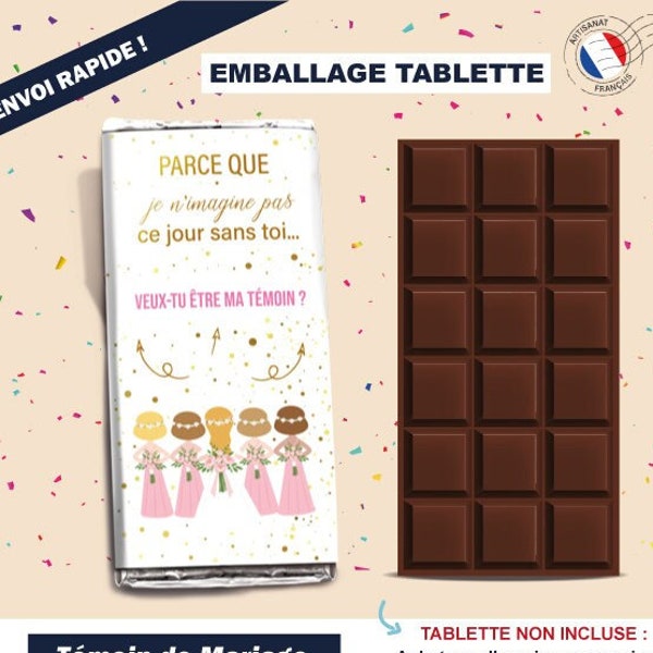 Emballage tablette de chocolat demande témoin mariage contour papier envoi rapidecadeau surprise veux tu ête ma témoin demoiselle d'honneur
