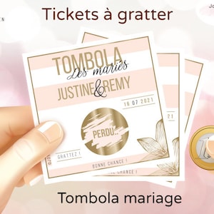 Tombola mariage personnalisée lot de tickets carte jeu à gratter personnalisé animation originale en alternative au jeu de la jarretière image 2