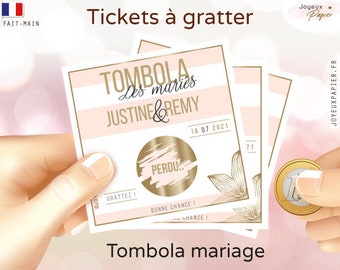 Tombola mariage personnalisée lot de tickets carte jeu à gratter personnalisé animation originale alternative jarretière