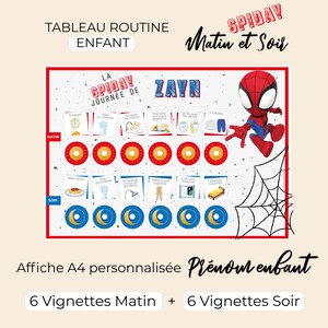 Tableau routine journalière Matin et Soir Enfant Montessori 6 vignettes taches quotidiennes Arc en ciel image 7