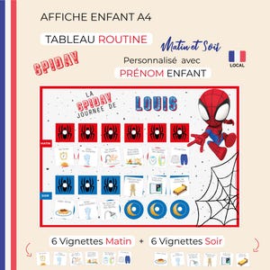 SPIDAY Poster Tabella delle routine mattutine e serali per bambini Montessori supporta 6 vignette sulle attività quotidiane dei fan di Spiderman