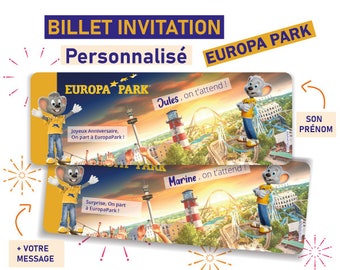 Ticket invitation Parc Europa Park Billet personnalisable Carte surprise personnalisée annonce séjour Europapark original cadeau noel enfant