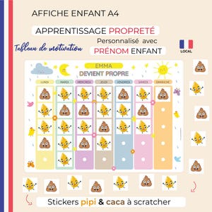 Apprendimento del vasino Tavolo per bambini vignette di supporto motivazionale WC pipì e cacca WC. Poster giornaliero personalizzabile con nome