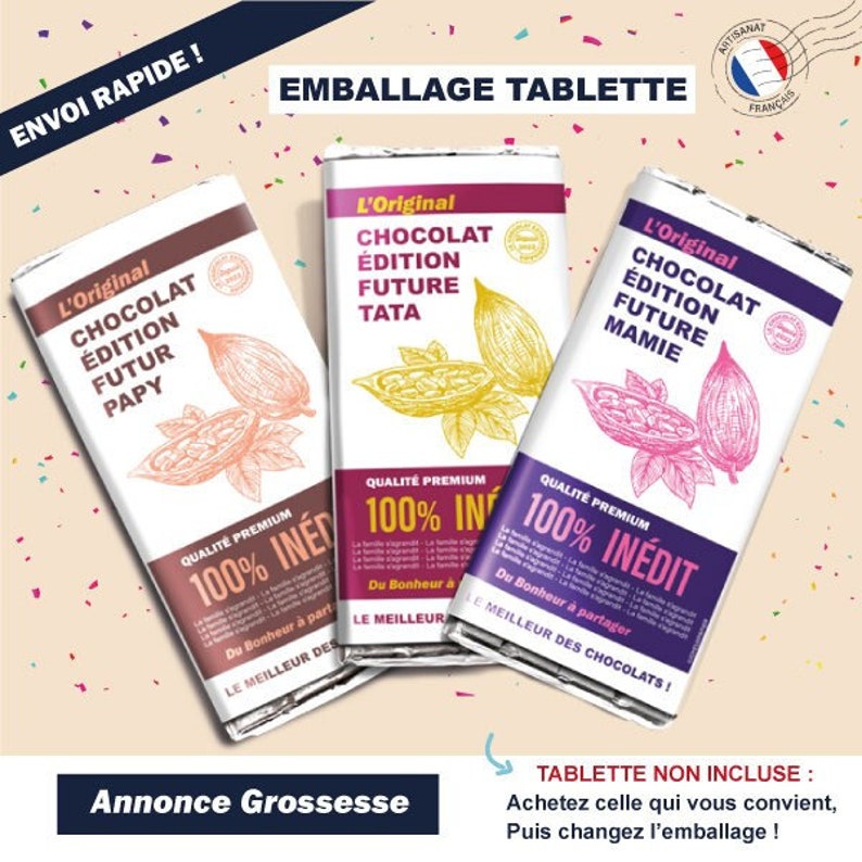 Emballage tablette de chocolat Annonce grossesse noël contour papier la famille s'agrandit père noel envoi rapide christmas cadeau surprise image 1