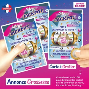Pregnancy announcement scratch card, similar game to the FDJ (French National Lottery), original idea: scratch card jackpot, dad, grandparents, family. Fast delivery in France. image 3