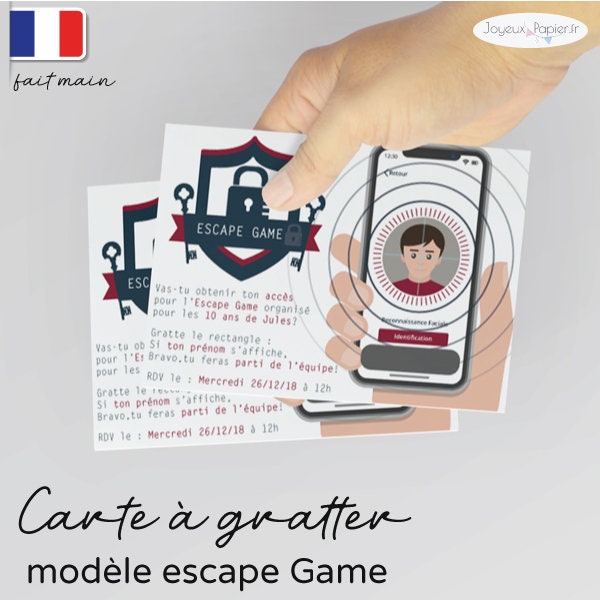 invitation escape game Carte à gratter anniversaire enfant garçon fille 3 modèles Fait-main