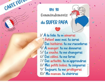 Carte 10 commandements du Super Papa boite à papa Annonce grossesse originale futur papa fait main en france cadeau surprise humour / rapide