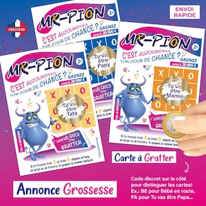 Puede incluir: Dos boletos de loter&iacute;a para rascar con un personaje de monstruo azul en cada uno. Los boletos se titulan "Mr-Pion" y dicen "C'est aujourd'hui ton jour de chance? Gagnez jusqu'a 20 000 euros".