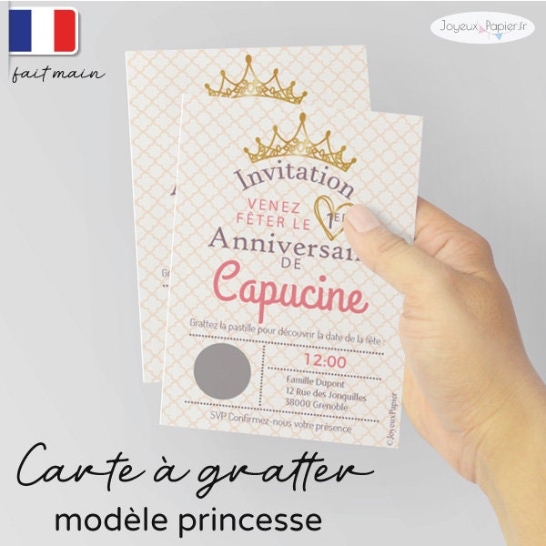 Scratch card birthday invitation child girl princess model